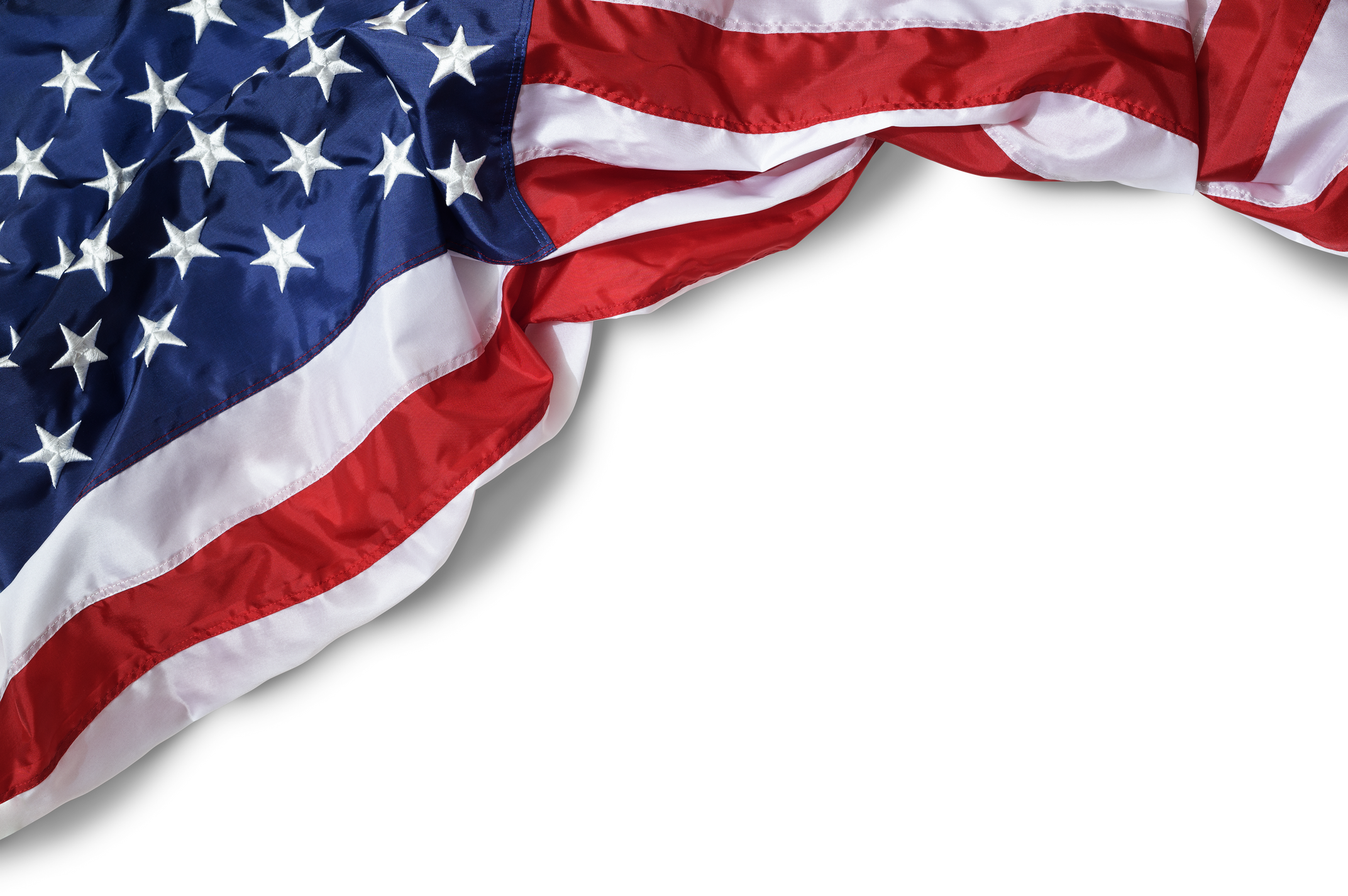 Closeup Ruffled American Flag Isolated